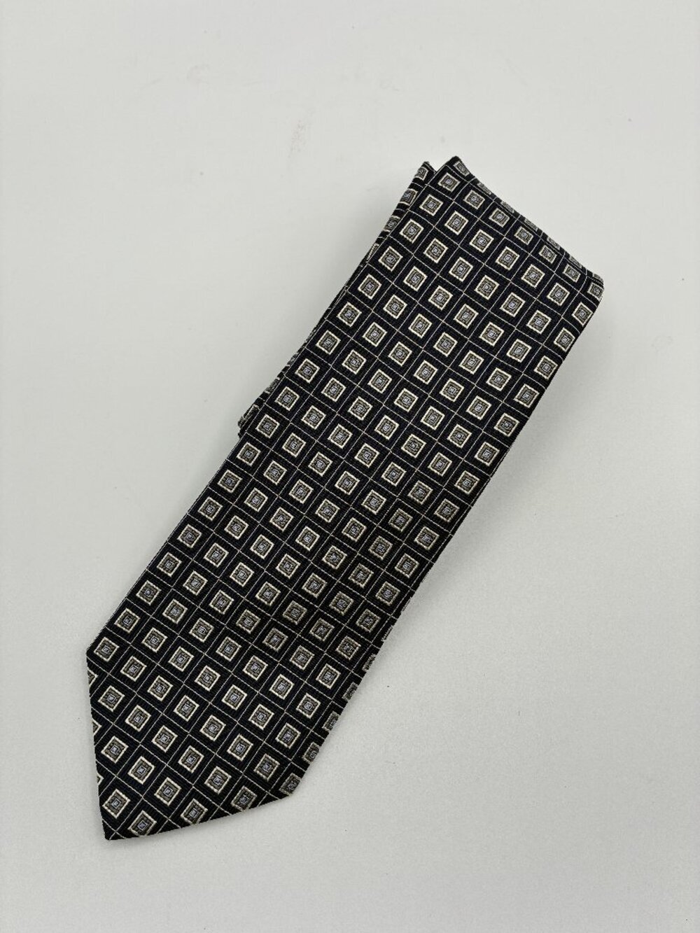 Brooks Brothers 346 Silk Tie Blue Tan Green Square Geometric Preppy USA